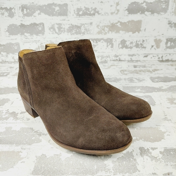 Lucky Brand Brown Leather Suede Side Zipper Heels Ankle Bootie V673 - Picture 4 of 13